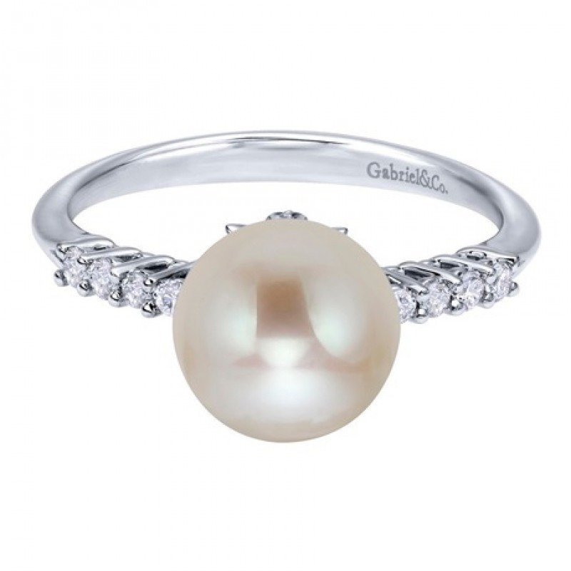 14k white gold classic pearl and diamond cluster ring - Mullen Brothers