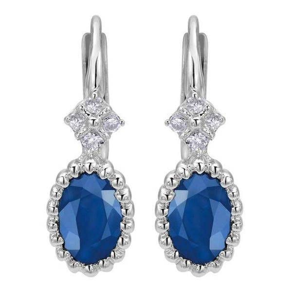 14k white gold sapphire and diamond oval drop earrings - Mullen Jewelers