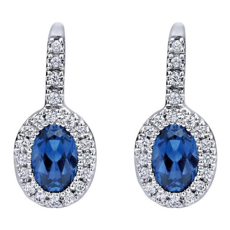 14k white gold sapphire and diamond oval halo earrings - Mullen Brothers