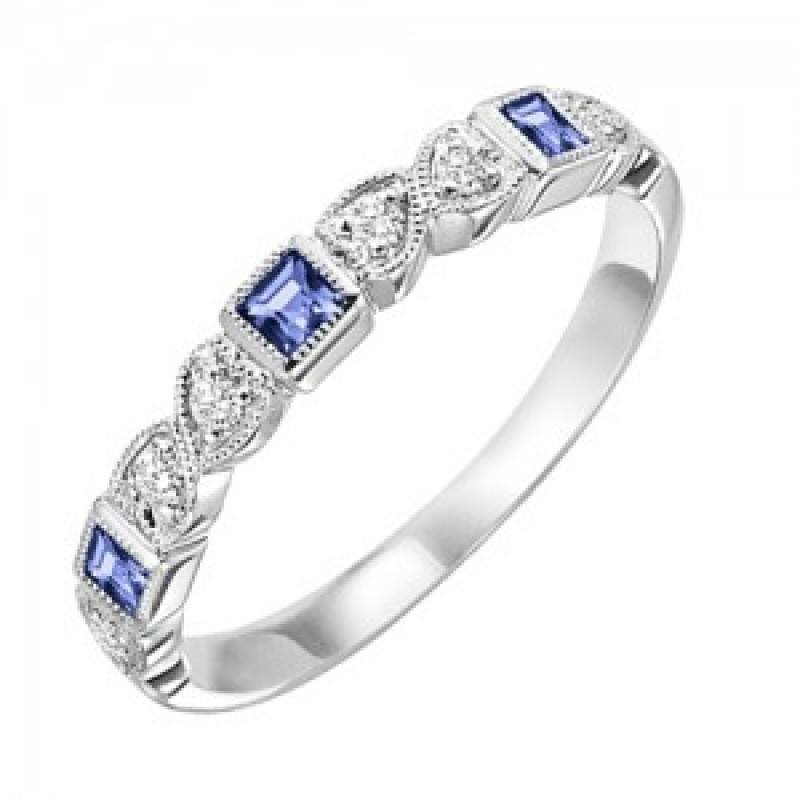 10k white gold diamond and square sapphire birthstone ring - Mullen ...