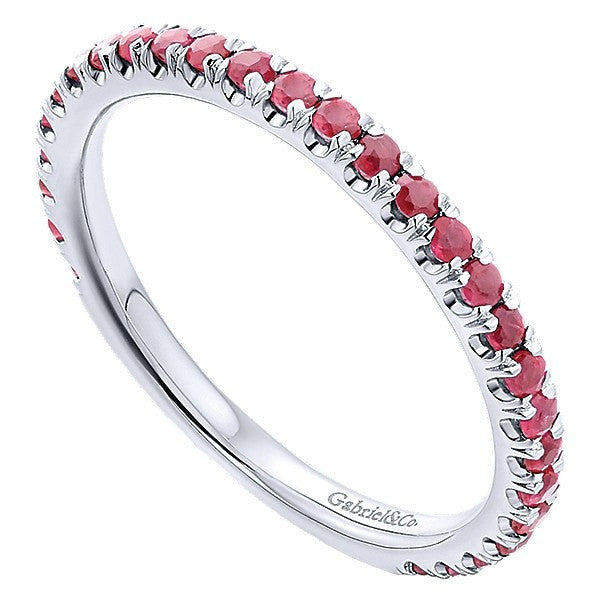 14K White Gold Ruby Stackable Birthstone Ring - Mullen Jewelers