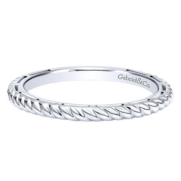 14K White Gold Stackable Ring with Roped Design - Mullen Jewelers