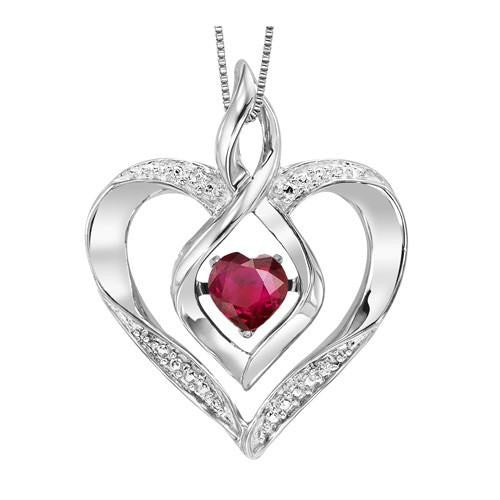 Sterling Silver Created Ruby and Diamond Heart Shaped Necklace - Mullen