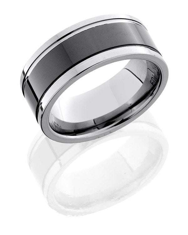 Ceramic and Tungsten 9mm Wide Wedding Band with Outer Grooves - Mullen ...