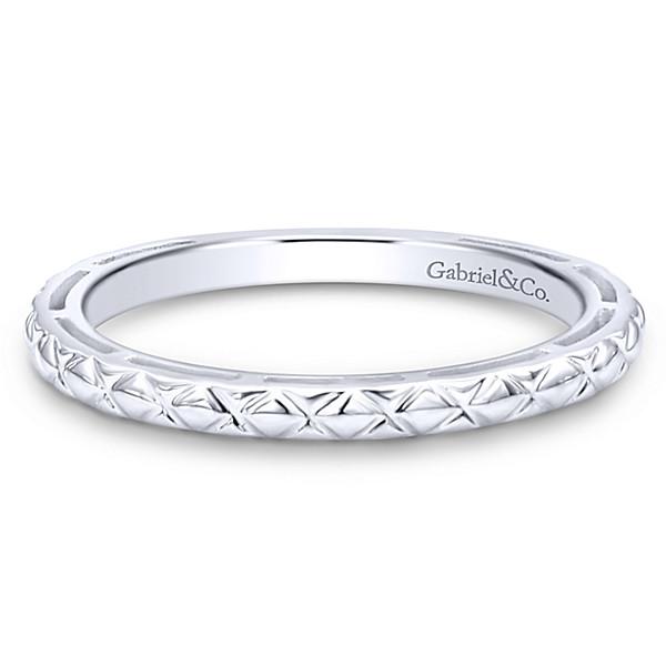 14K White  Gold  Engraved Stackable  Ring  Mullen Jewelers