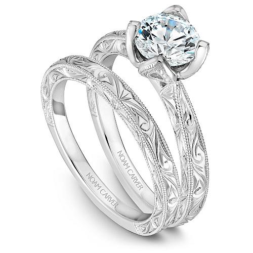 14K White Gold Hand Engraved Stackable Wedding Band #902B