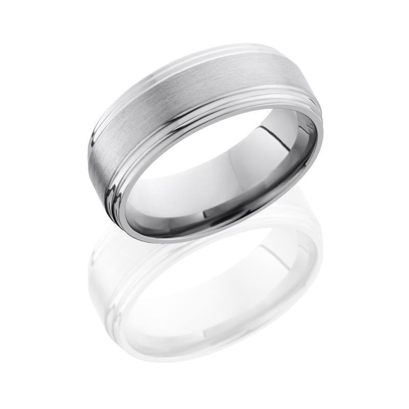 Titanium 8mm Wide Flat Wedding Band with Double Grooved Edges - Mullen ...