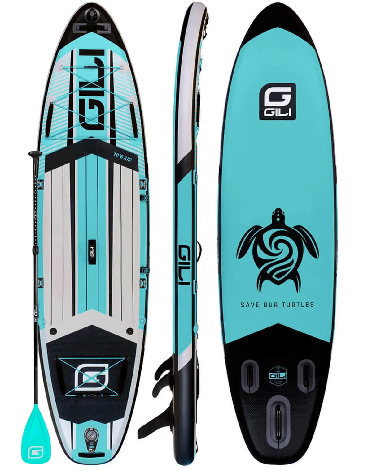 GILI 10'6 AIR Teal Inflatable Paddle Board Save The Turtles