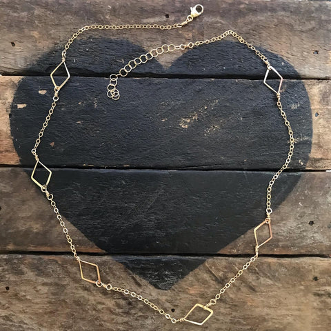 handmade 6 diamond shapes mixed metals necklace