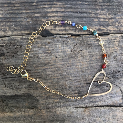 rainbow heart bracelet with semi precious natural stones