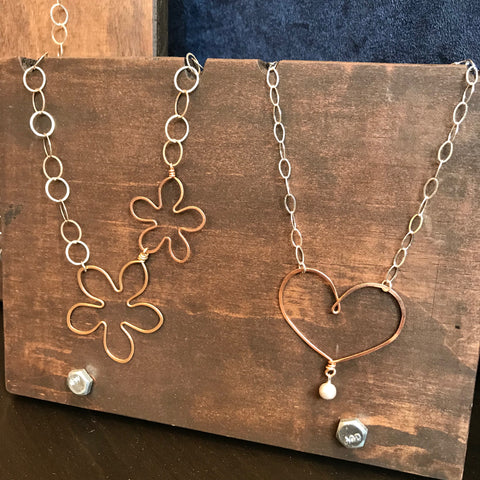 Beth Jewelry, 2 flower necklace and heart necklace