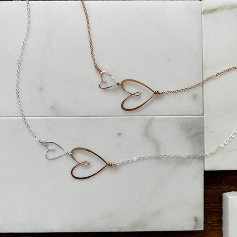 beth jewelry rose gold sideways heart necklaces, 2 heart necklace