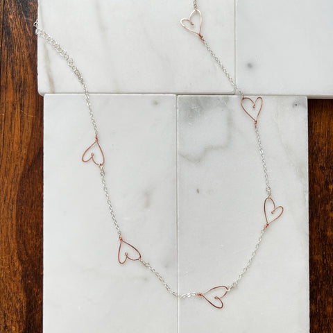 beth jewelry dainty handmade rose gold and silver heart necklace for mom or friends