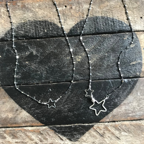 oxidized sparkly black chain star necklaces
