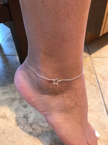 dainty open star anklet, handmade, silver, gold, rose gold, beth jewelry