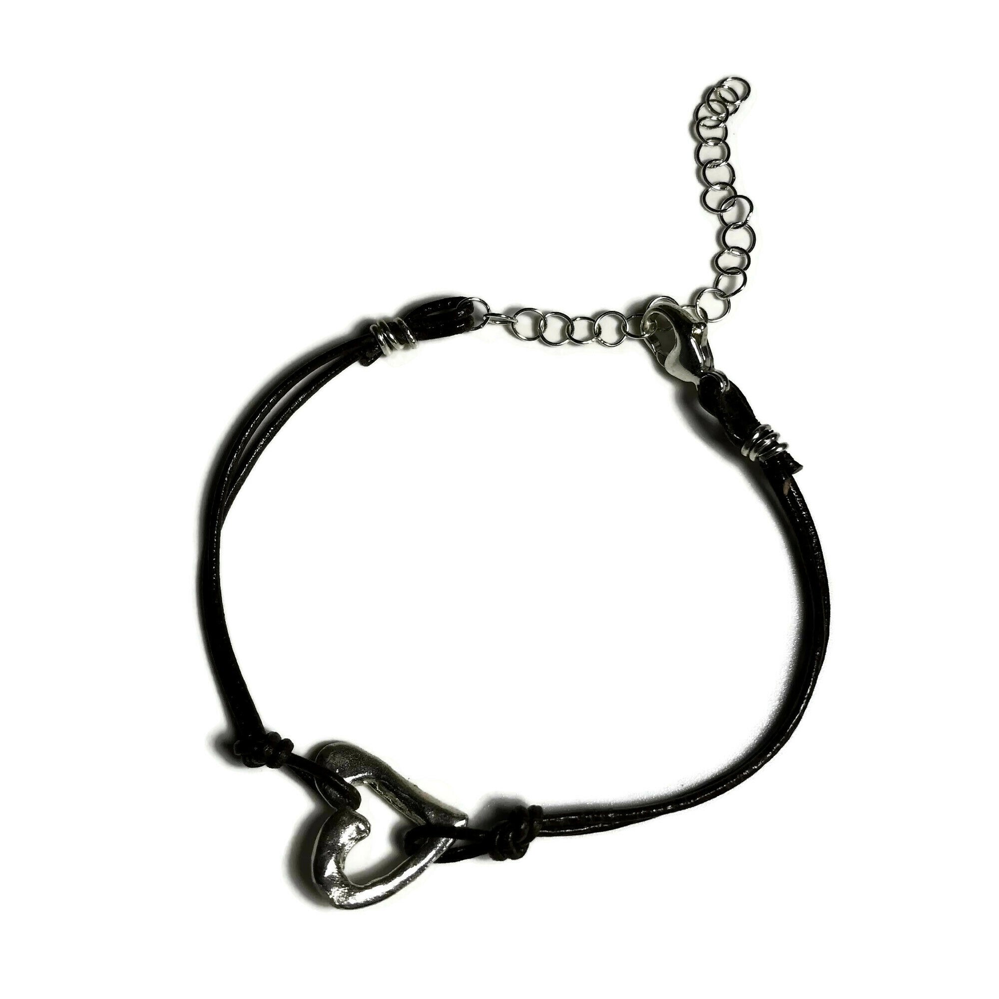 Small Open Heart Leather Bracelet