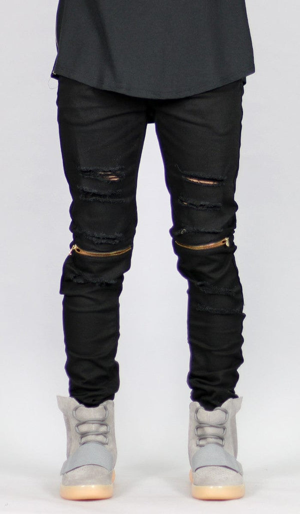 Black Knee Zipper pants - HYPER DENIM