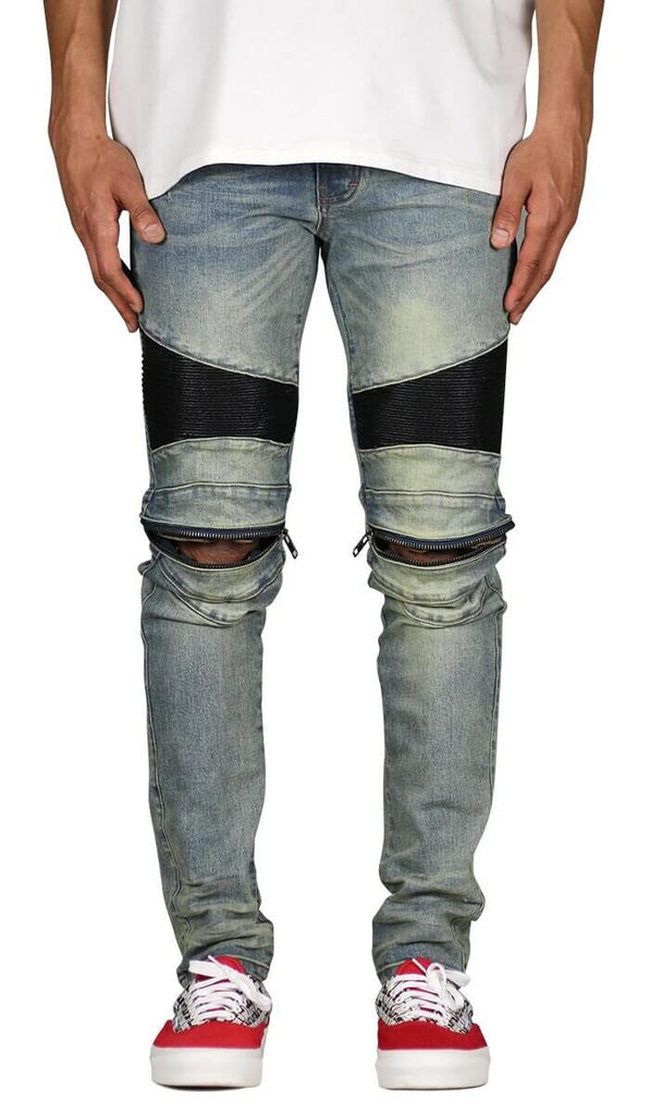 Moto Skinny Fit Drop Crotch Gray Denim Jeans – denimkratos