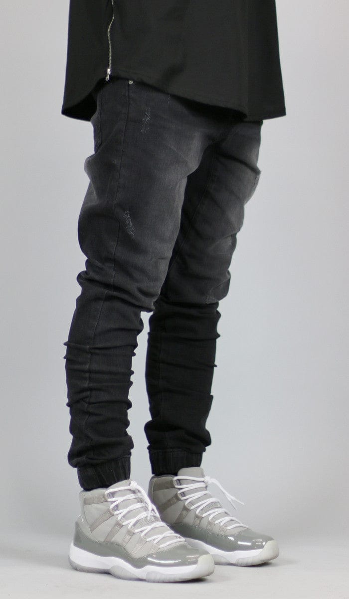 black ripped jean joggers