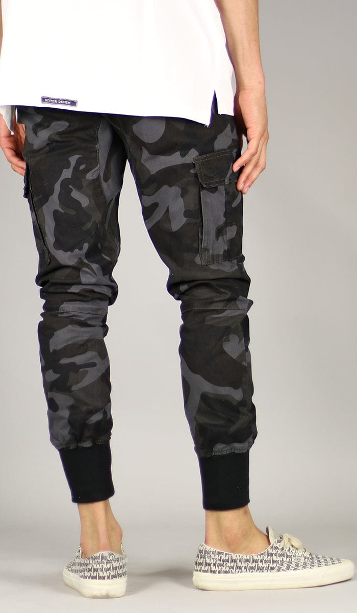 mens black camo joggers