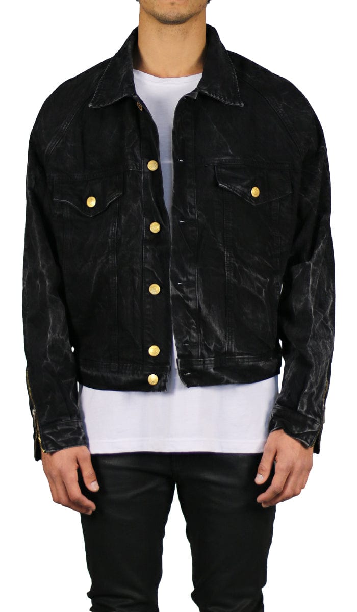 blk denim leather jacket