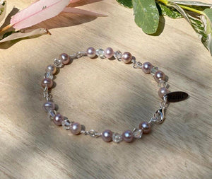 New! 'Handmade By Michelle' Natural Freshwater Pearls & Swarovski Crystals Bracelet