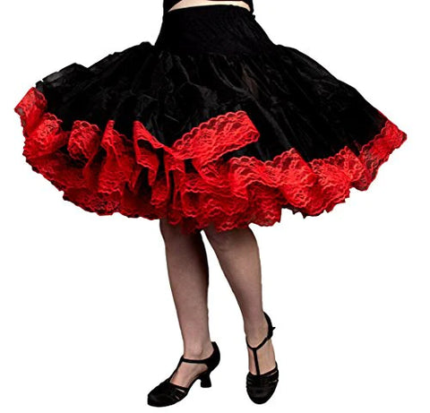 Zooey Luxury Chiffon Adult Petticoat Slip-Black/Red Crystalline