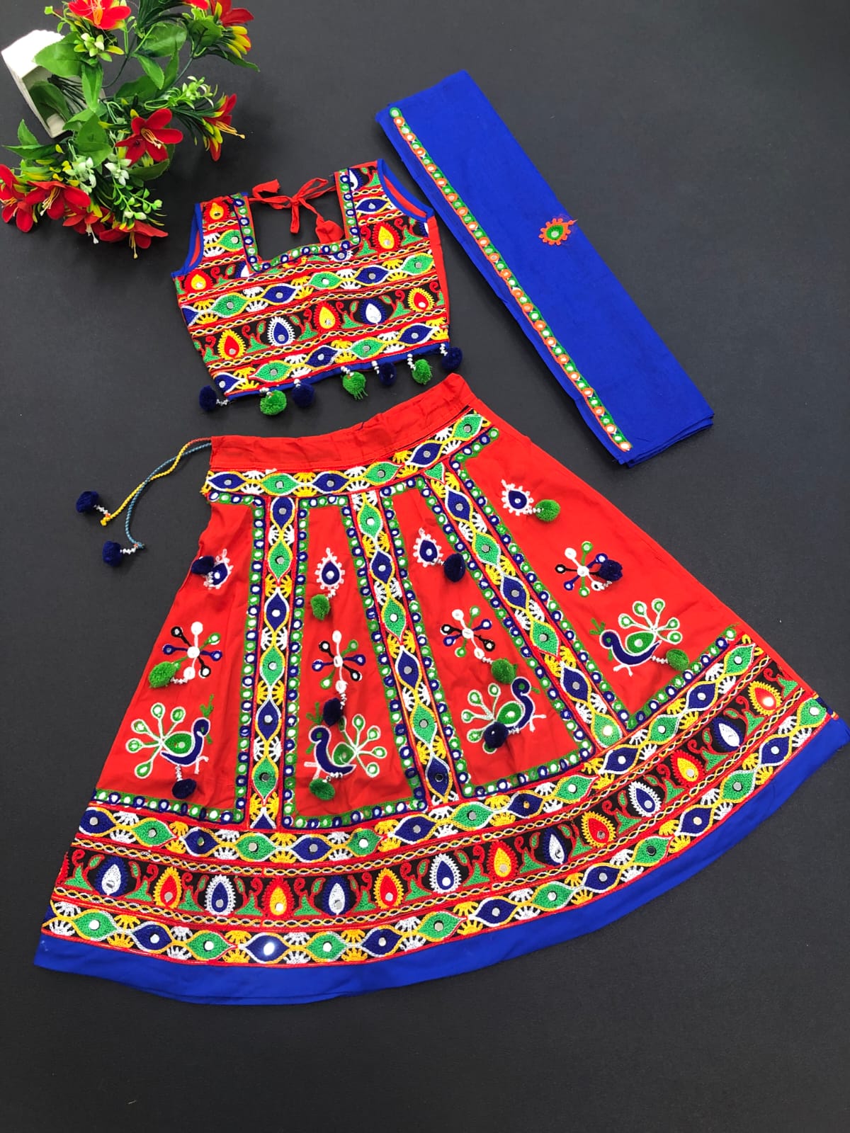 Buy Aarika Girl's Silk Lehenga Choli & Dupatta Set (Red;Blue) Online at Low  Prices in India - Paytmmall.com