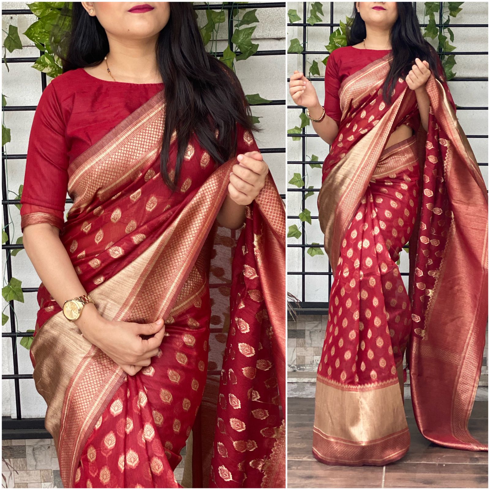 Buy VINERAA Women`s Blend Cotton Linen saree with Blouse  Piece(CottonLinenBlend) (Khakhi) at Amazon.in