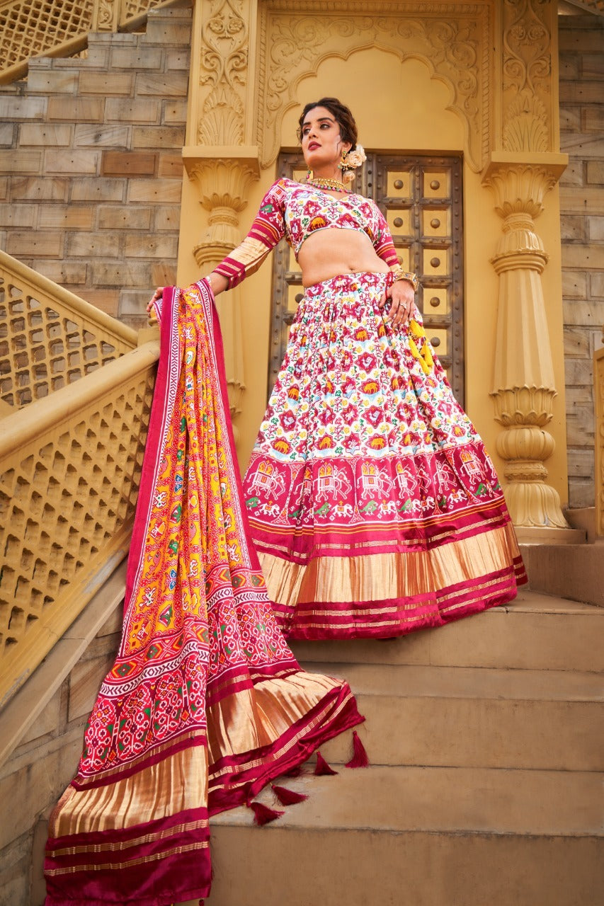 Banarasi raw silk Lehenga Choli in Orange - LC3683