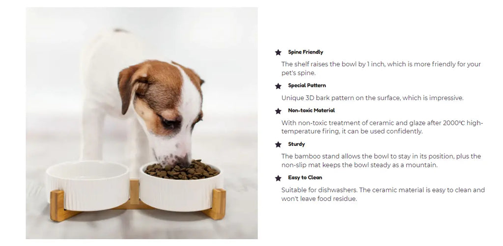 The Best New Dog Bowl Set of SpunkyJunky is Bark Pattern Double Bowls with Stand