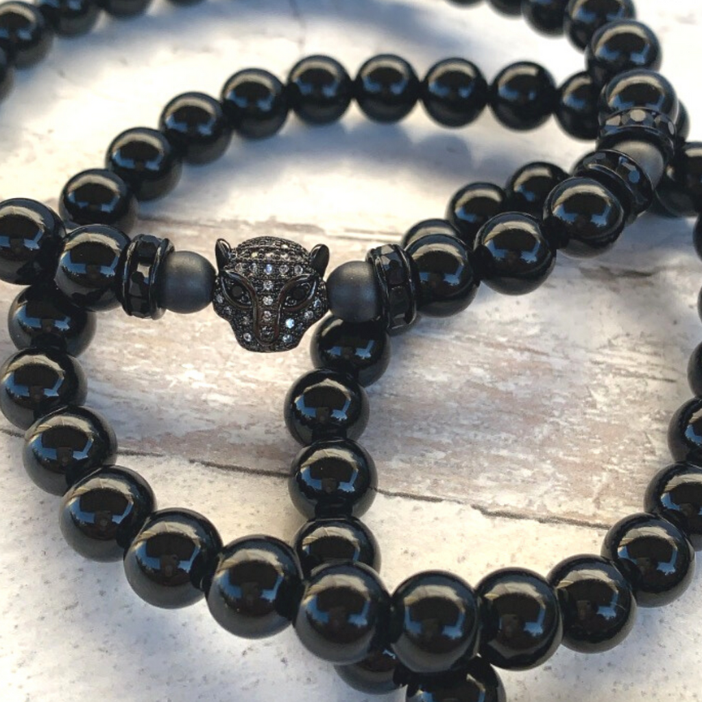 Black Panther Pave Mens Gemstone Bracelet – aingeelzjewelry