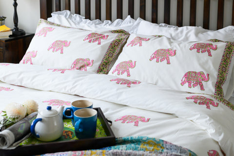 Morning tea in bed | Block printed duvet cover set 
