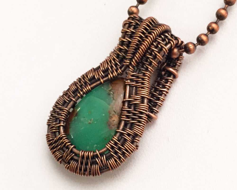 Handmade Oxidized Copper Wire Woven Bio Chrysoprase Pendant Necklace ...