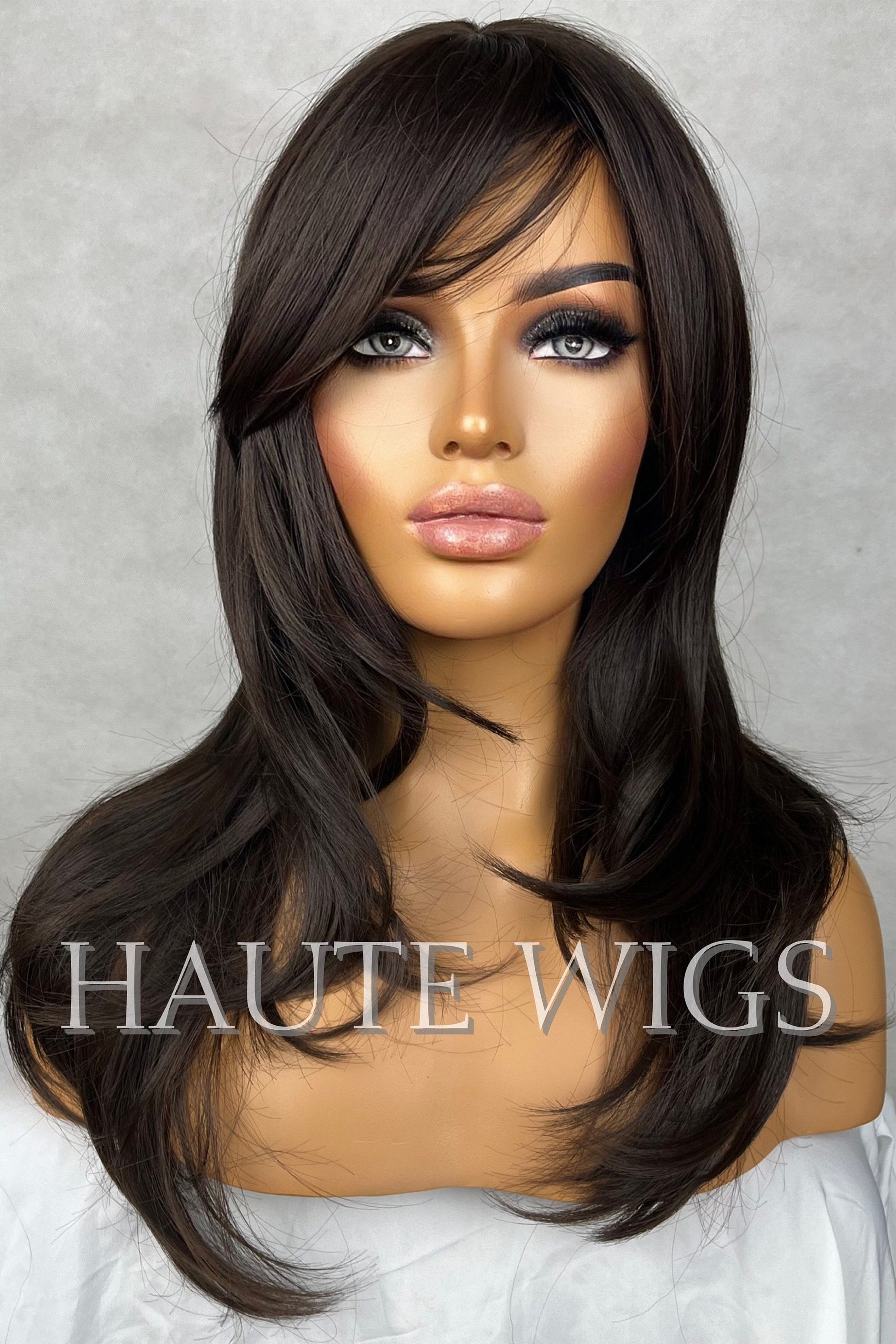 1996 - 90s Inspired Layered Hair Wig Dark warm Brown With Bangs / Frin –  Haute Wigs