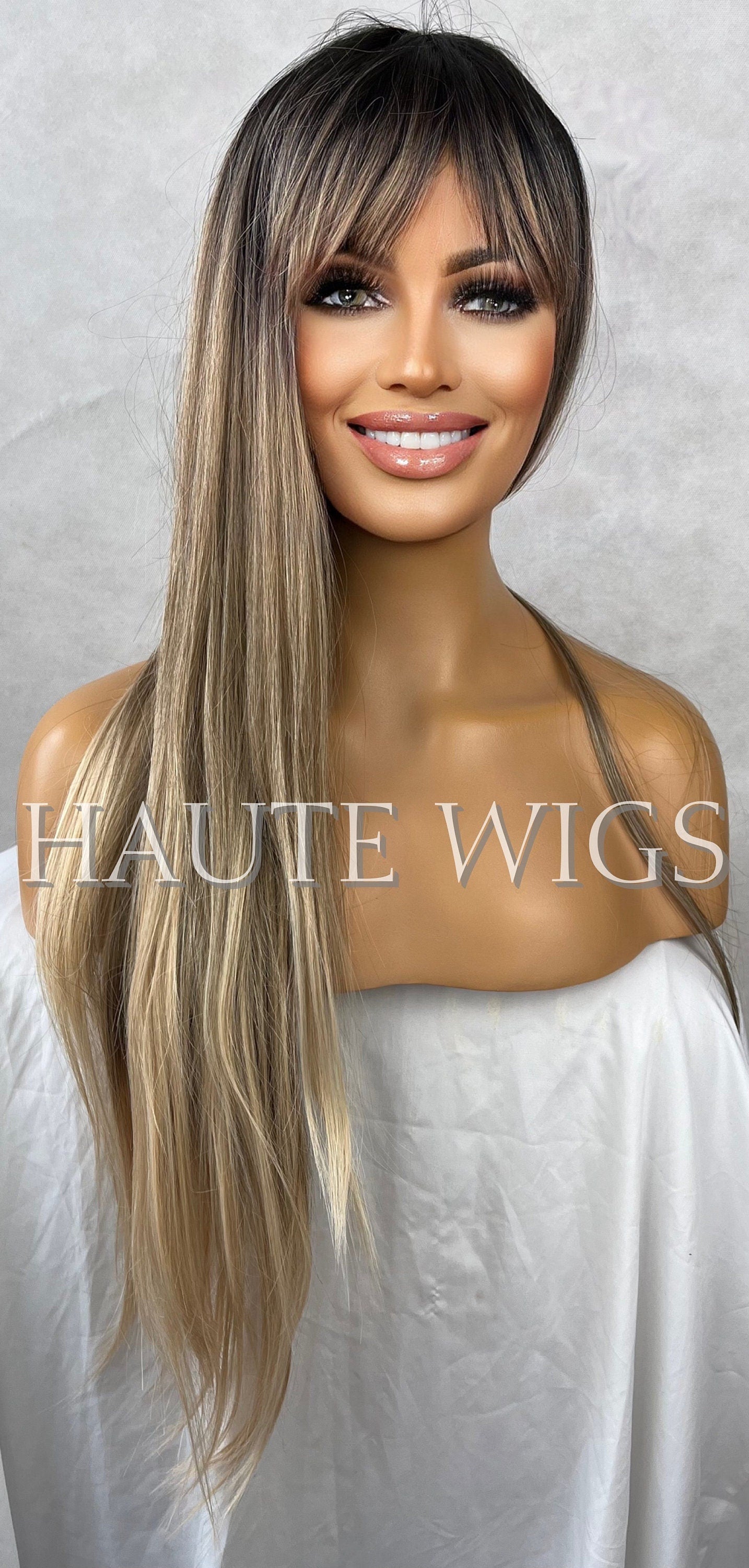 Porto skyde Tilhører 30 Inch Long Ash Blonde Brown Highlights Balayage Womens Wig Hair Frin –  Haute Wigs