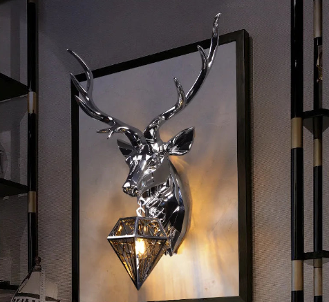 Black Deer Head Metallic Wall Lamp