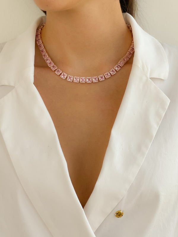 Boujee Tennis Necklace  Blush Pink – Valentina-Rose