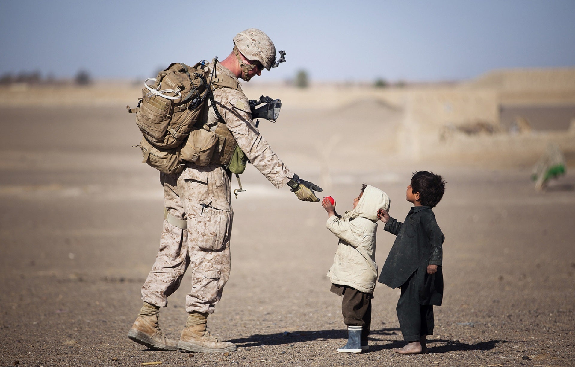 soldier with children