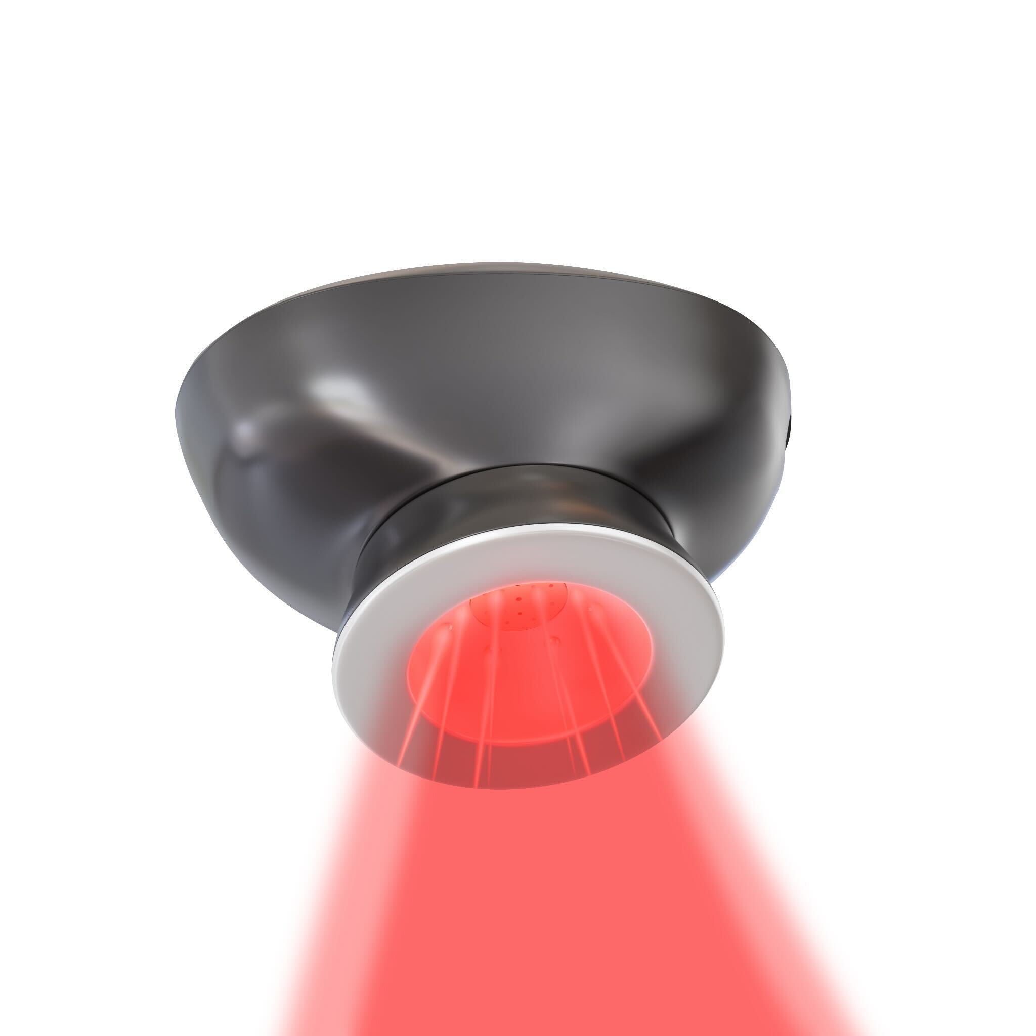 A ceiling-mounted black light fixture emitting red light downward.