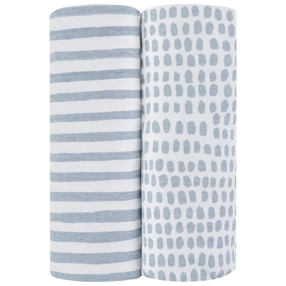 ELY`S & CO. WATERPROOF PACK N PLAY SHEET SET2 PACK -BLUE STRIPES AND SPLASH