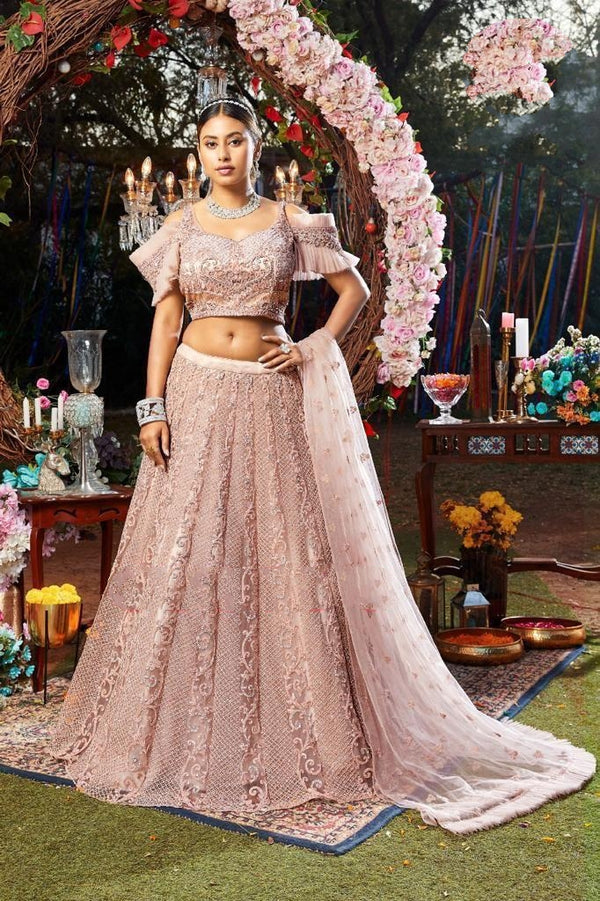 Net Lehenga Choli In Parrot Green & Light Pink