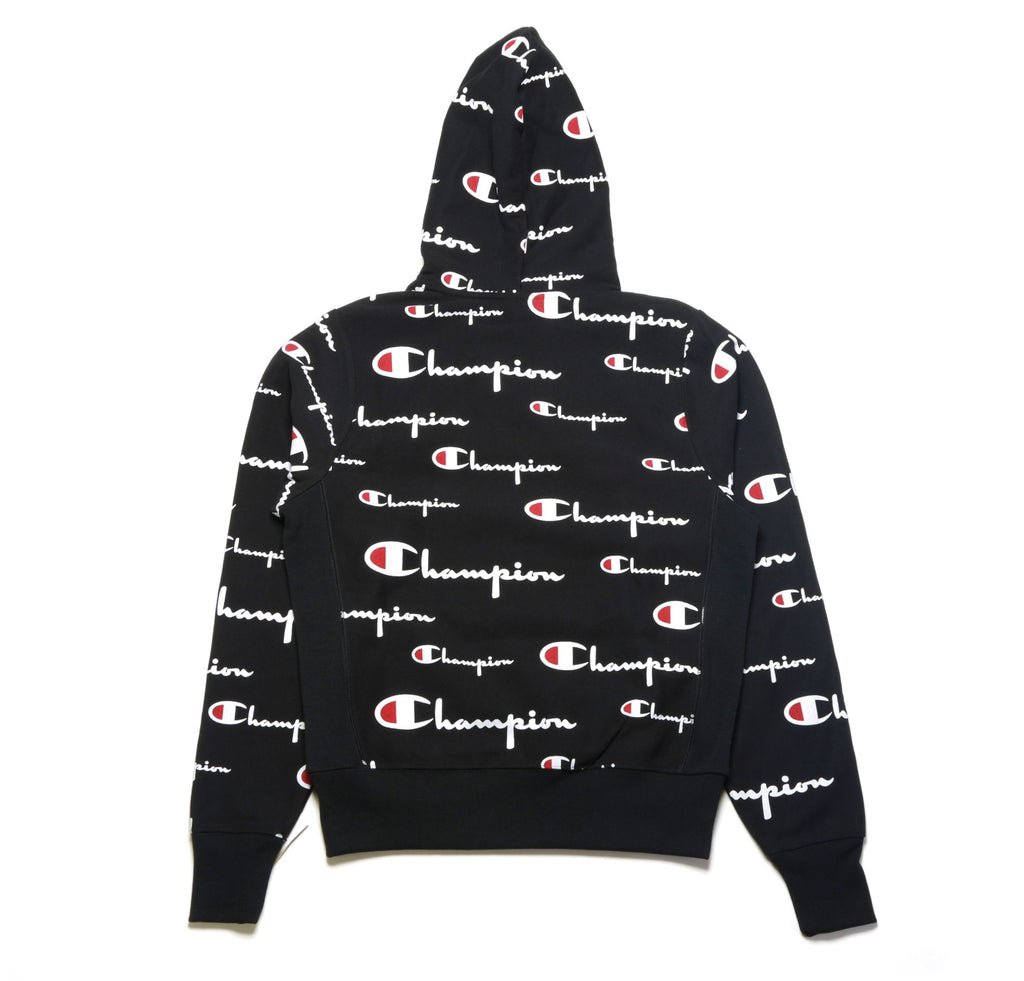 champion reverse weave all over print black hoodie