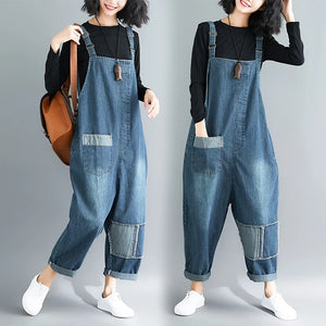 Fashion Vintage Patchwork Solid Color Overall Jeans Office Lady - Astraoutfit