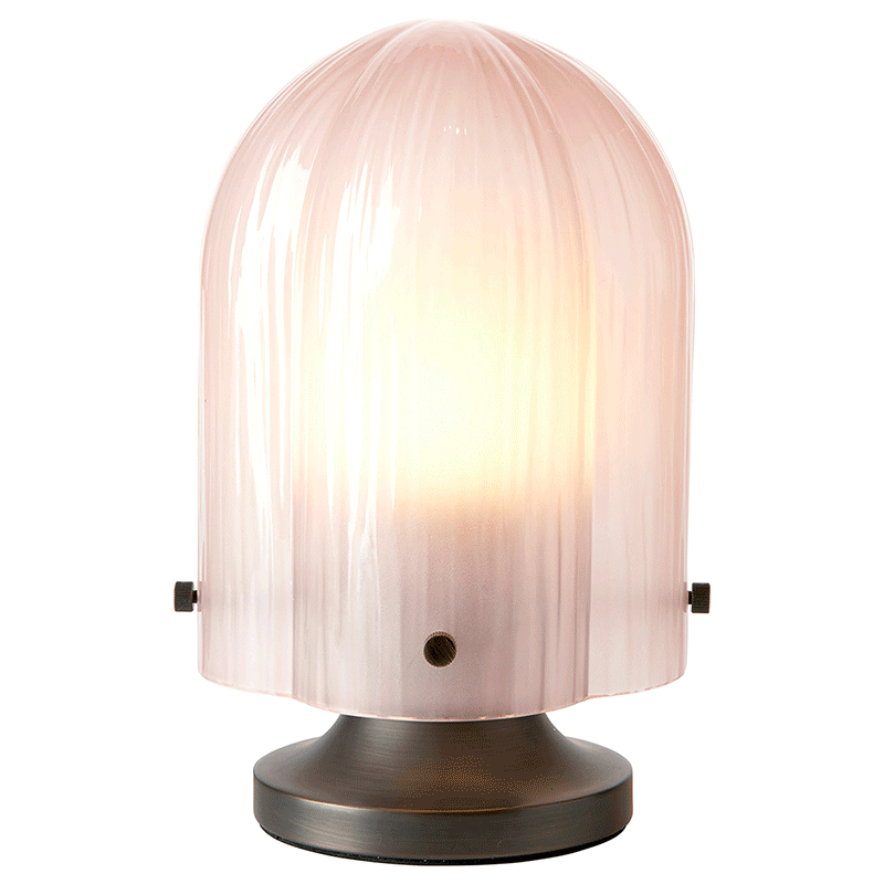 Gubi Seine Table Lamp clover shaped moth-blown glass lampshade, coral sandblasted or smokey tinted clear glass
