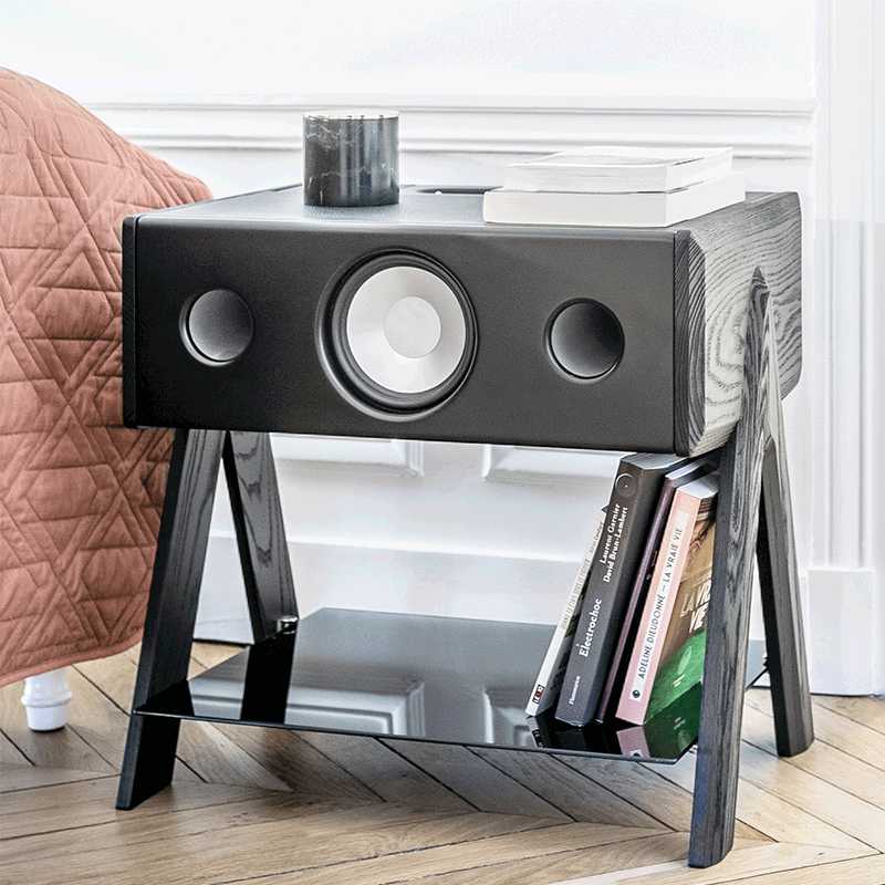 La Boite concept Cube Hifi speaker durable high quality side table in wood and leather