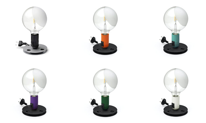 Flos Lampadina table lamp with naked bulb, colored fitting