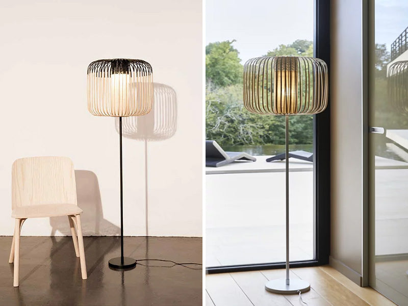 Forestier Bamboo Floor Lamp beautiful plaf of light and shadow, blck or white version