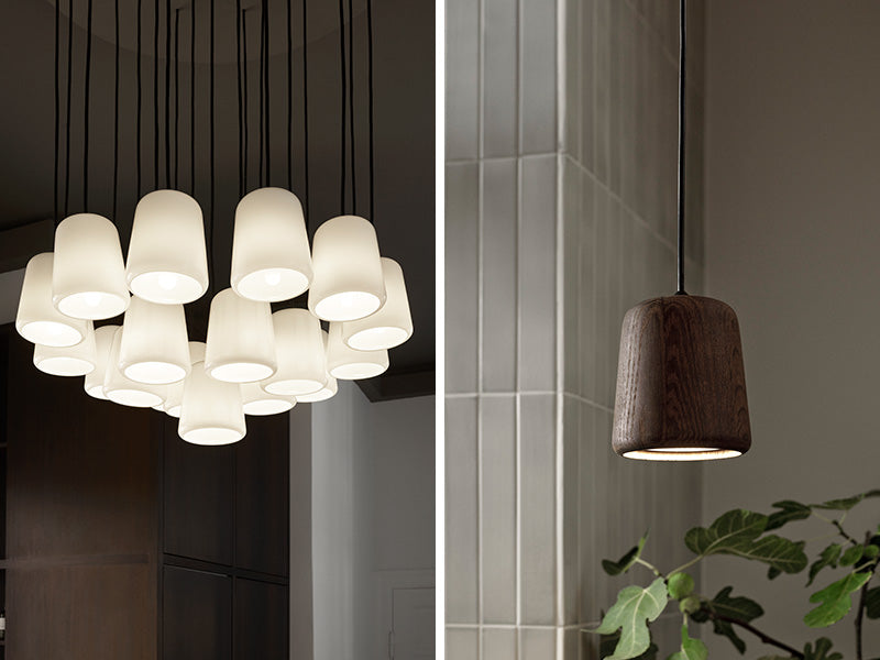 New Works Material Pendant lamp hung in cluster, rows or single