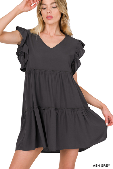 Woven Ruffle Sleeve Tiered Mini Dress – ElizaBee Boutique